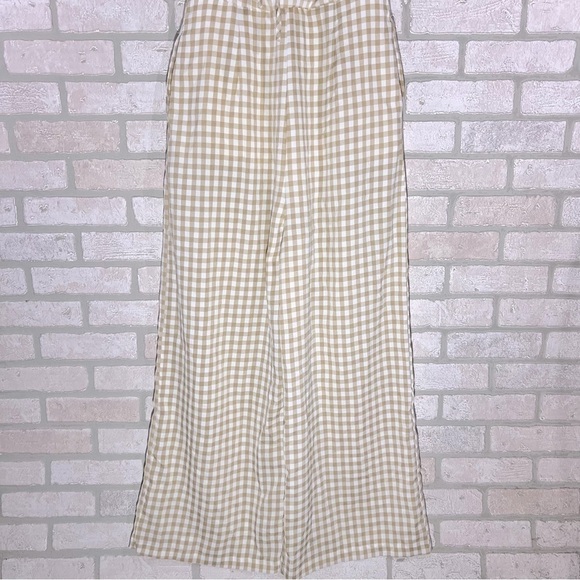 Mable Amaya Gingham Plaid Puff Short Sleeve Jumpsuit in Cognac Size M - Picture 6 of 10